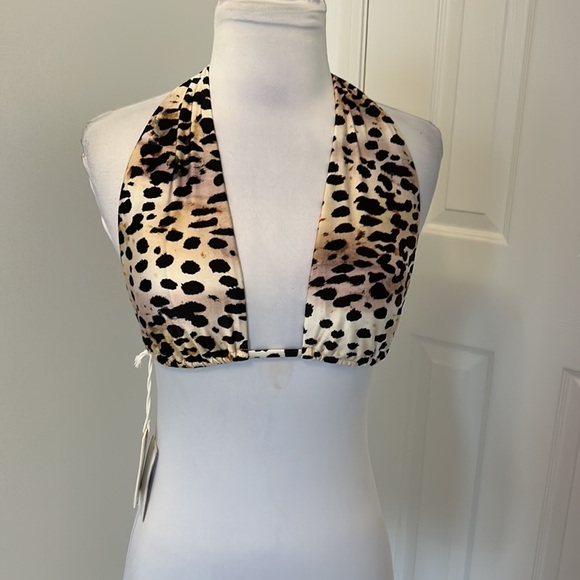 Good American Good Swim Rose Cheetah Halter Bikini Top - Picture 3 of 10